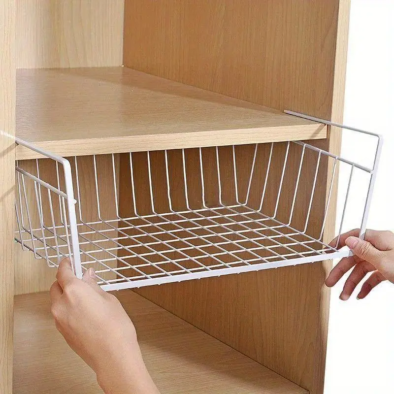 Multi-functional non-drilling kitchen and bathroom storage hanging basket - Cast iron lower hanging basket - Dual-purpose cabinet and desktop organizer