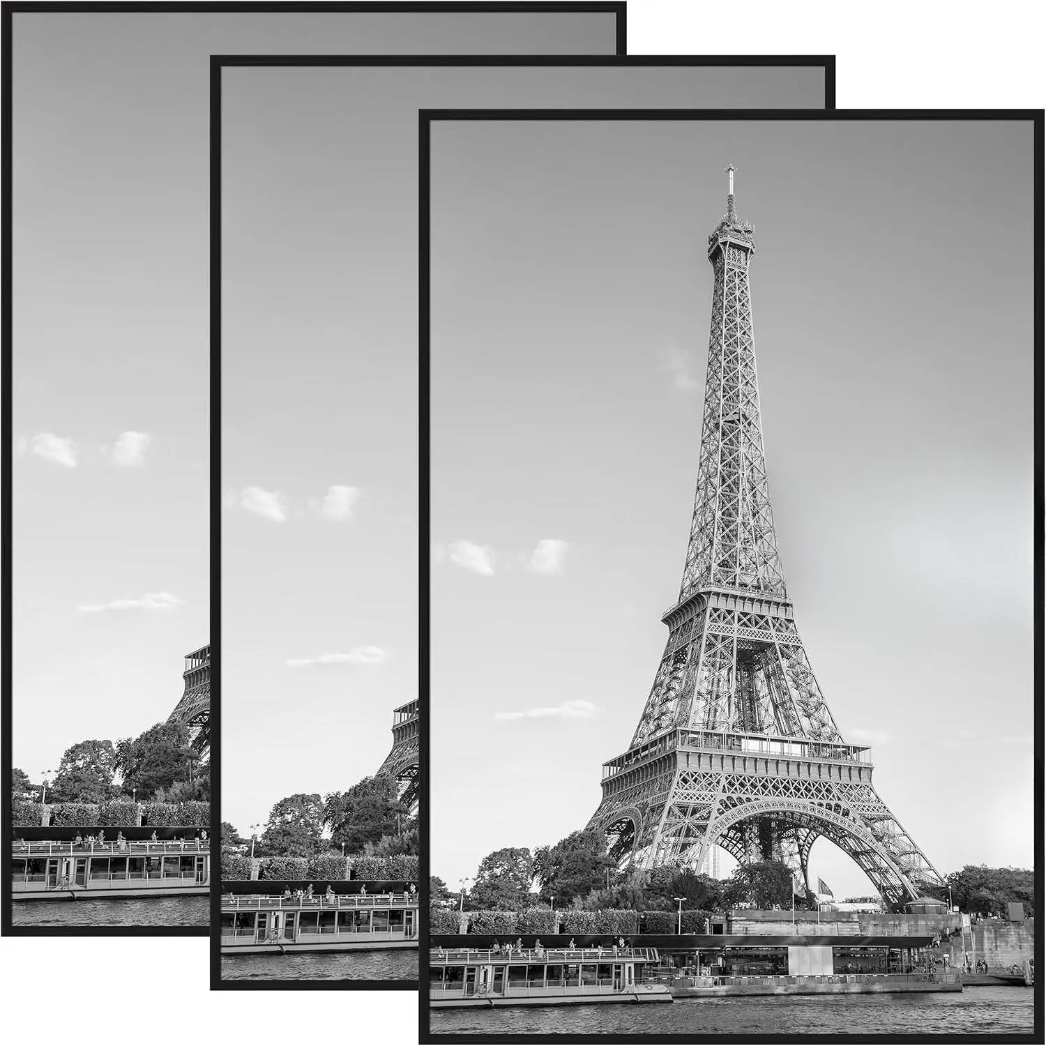 24x36 Poster Frame Black 3 Pack, Easy Slide-In Assembly, 3 Pack Gallery Wall 24 x 36 Picture Frames Set for Family, Wedding, Christmas, Easy to Change Photos