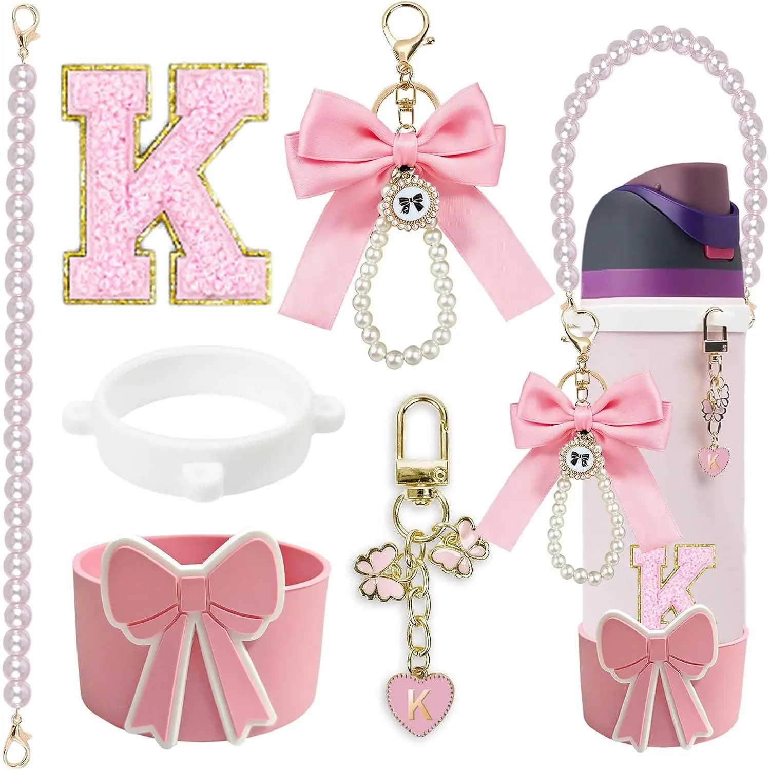 Bow Boot for  24oz with Strap & Letter Charms | Bow  boot for  24oz with strap and letter charms. Anti-slip protection and cute bottle decor.