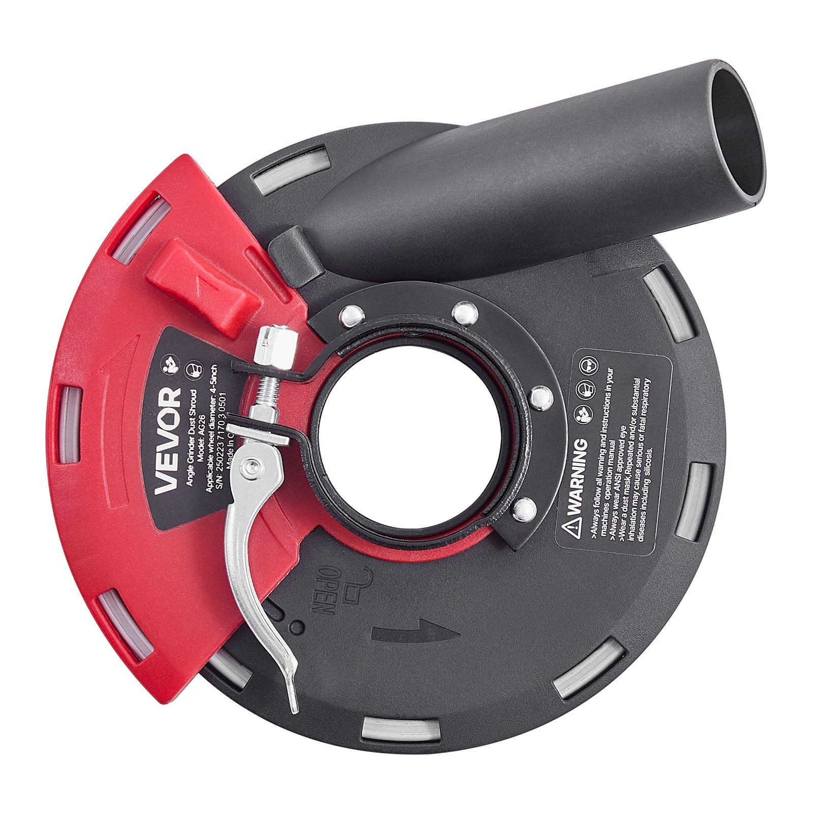 VEVOR Grinding Dust Shroud for Angle Grinder, Universal 4-5 in, Surface Grinder Dust Shroud with 6 Clamping Washers & 5 in Diamond Grinding Cup Wheel, Connect to Vacuum Cleaner, for Wood Concrete Wall