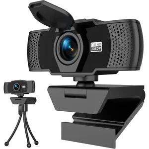 1080P Webcam with  Microphones &  Cover for PC, Desktop, Laptop, Plug&Play USB  Camera with Auto Light Correction for Zoom/Teams/Skype, Conferencing and Live Streaming
