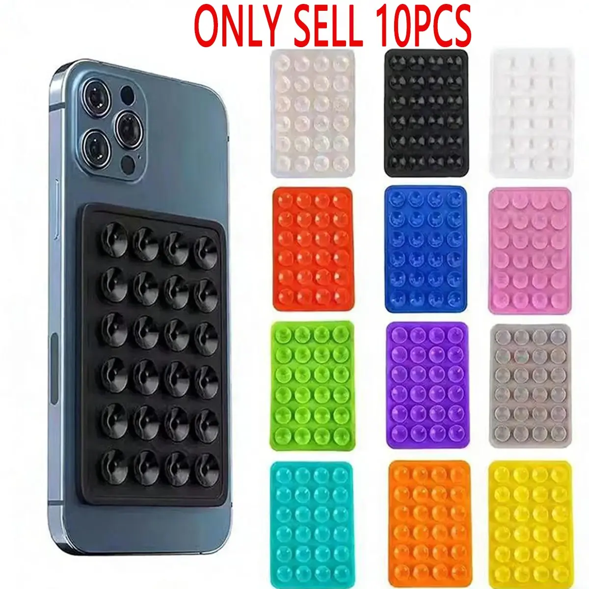 10pcs Silicone Phone Suction Cup Stand, Mount, Phone Suction Pad, Durable, Square Phone Holder with 24 Suctions, Phone Grip Holder, Sticky Protective Case, Multifunctional Design, Random Colors, Smartphone Accessories
