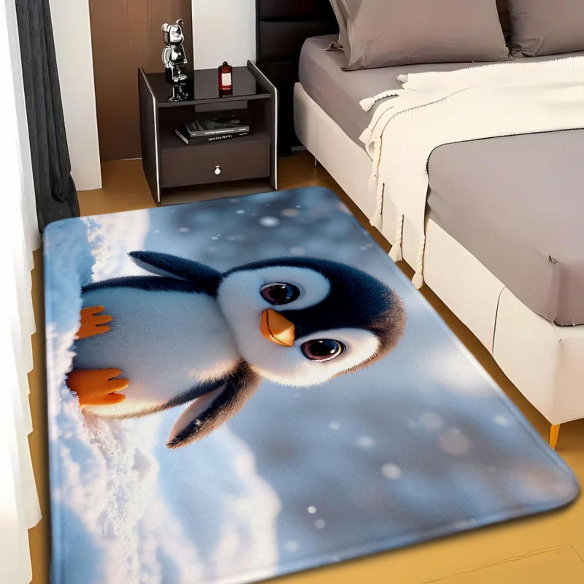 1pc Penguin Bathroom Anti-Slip Mat, Kitchen Mat, Living Room Floor Mat, Flannel Material Anti-Slip, Soft, Comfortable And Easy to Clean, Suitable for Bedroom, Living Room Dining Room, Kitchen Bathroom, Entrance Carpet And Floor Mat, Modern Bath Mat