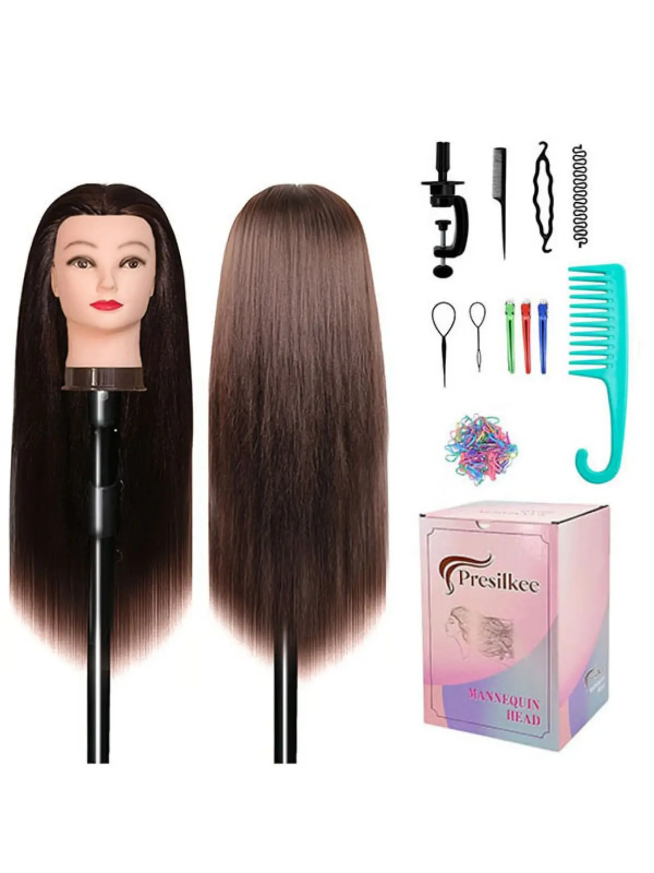66cm Hairstyling Mannequin Head with Synthetic Hair, Realistic Braiding Practice Doll for Salon Training, Beauty School, Home Use, Durable Construction