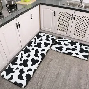 Farmhouse Cow Print Kitchen Rug Set, Soft Flannel Runner Rug, Non Slip Kitchen Floor Mats, Washable Doormat Set for Home Bathroom