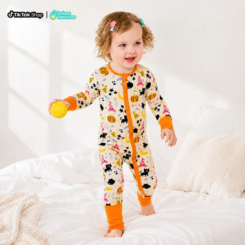 babee Reshinee Halloween Christmas Pajamas for Baby Girl Baby Boy , Bamboo Convertible Footiewith Two-Way Zipper, Soft Breathable,Tagless, Buttery Soft, Cozy Holiday Print Onesie Sleepers, Infant Newborn Sleepwear, Baby Gift, 0-24M