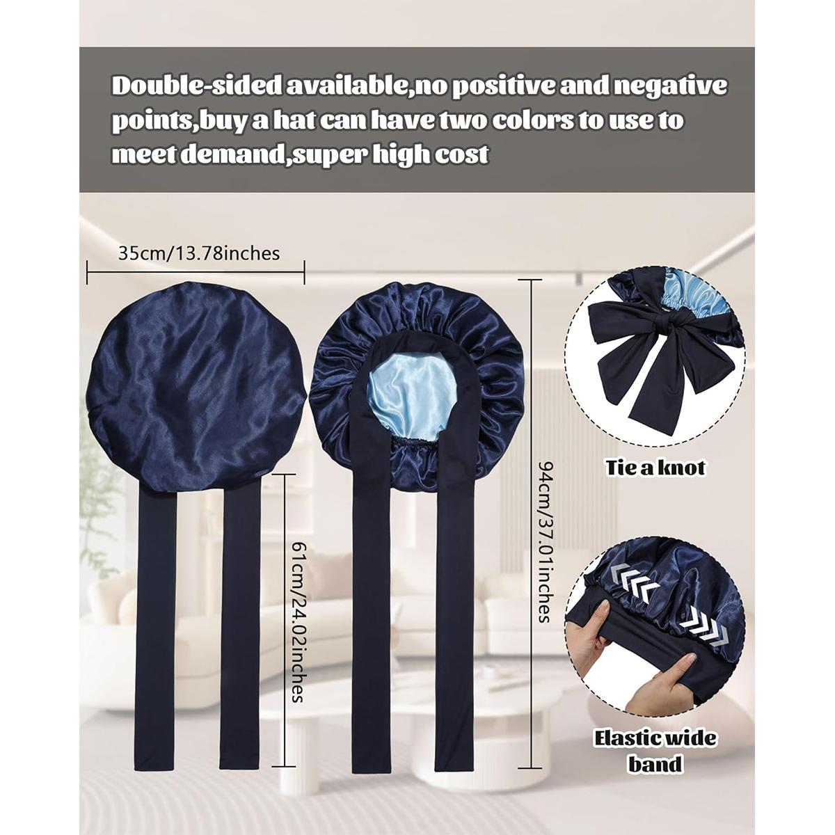 Reversible Double Layer Two-Color Satin Bonnet Silk Like Texture for Sleeping Cap Hair Bonnet with Elastic Tie Band for Curly Hair Night Cap