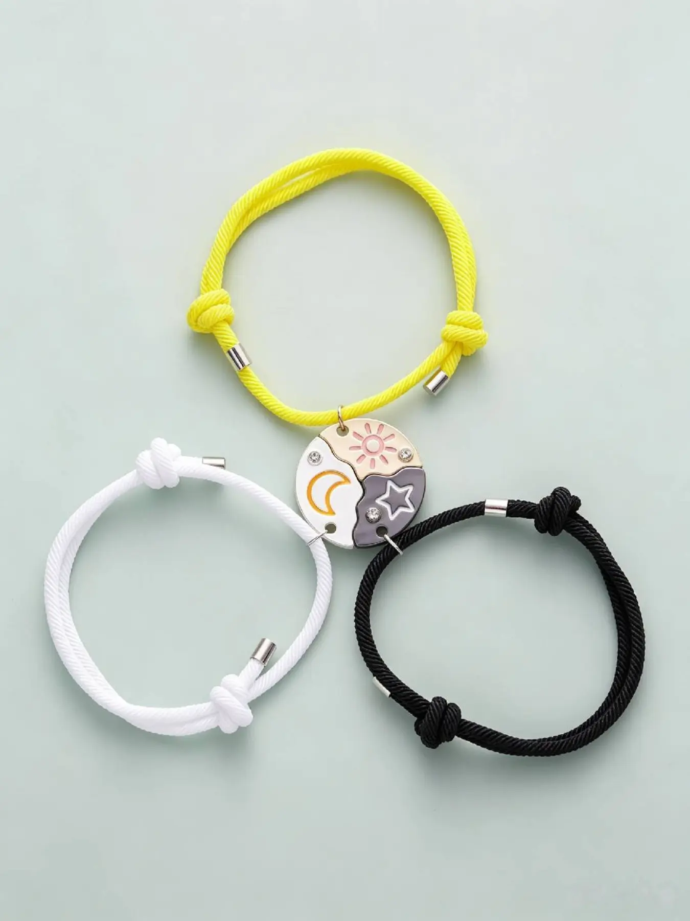 Sun, Moon, Star Magnetic Bracelet Set for 3 | BFF Puzzle Design Jewelry with Sequin Details | Ideal Friendship Gift for Sisters & Best Friends,Graduation Back to School Gift,Christmas & New Year Gift