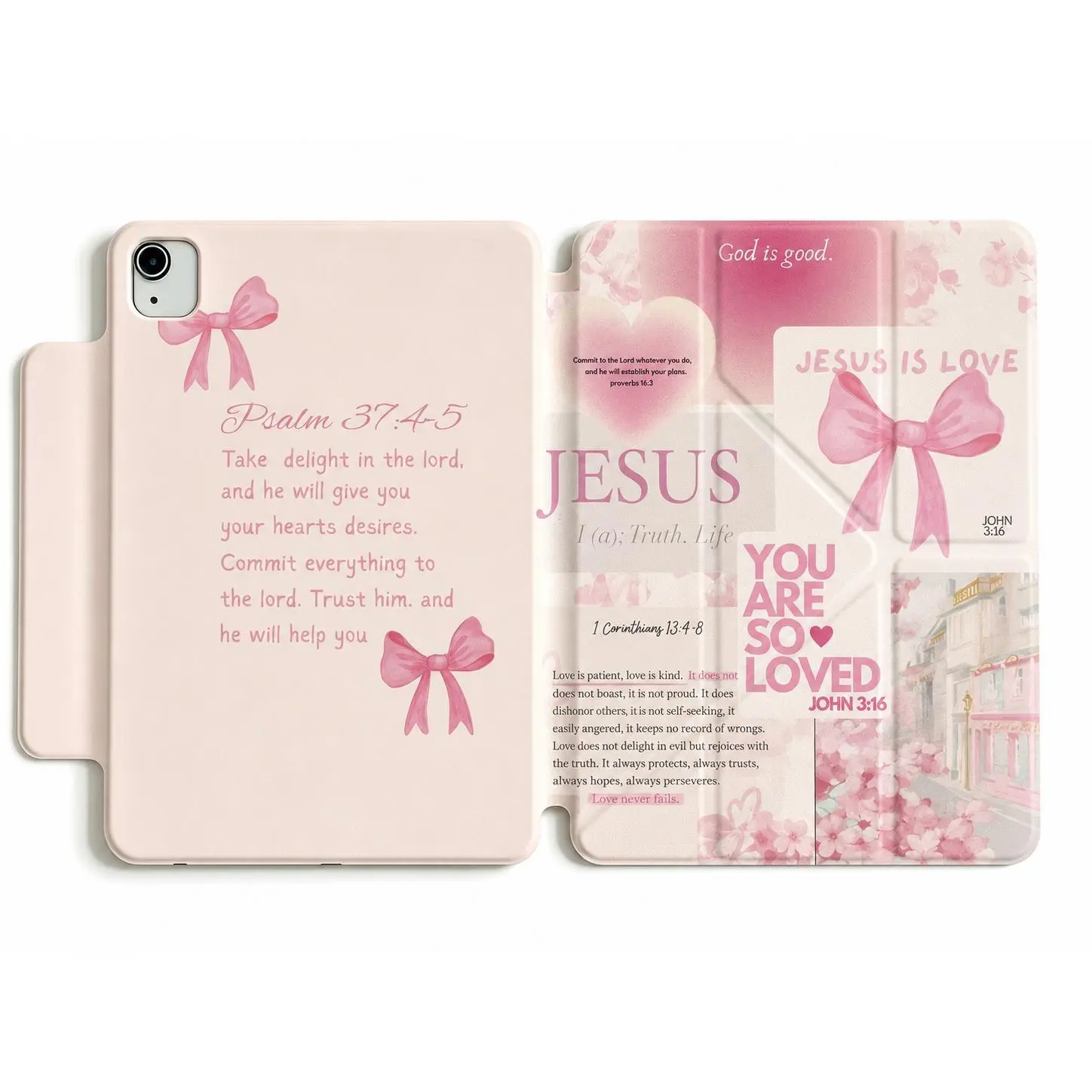 DarlingCase Pink Christian Bible Verse Collage Shockproof Tablet Case - TPU+PC+PU, Magnetic Detachable, 360° Rotatable, Jesus Faith Protective Cover with Pencil Holder, Foldable Stand for iPad A16, Air, Pro 11/13, Mini 6/7, Tablet Accessories