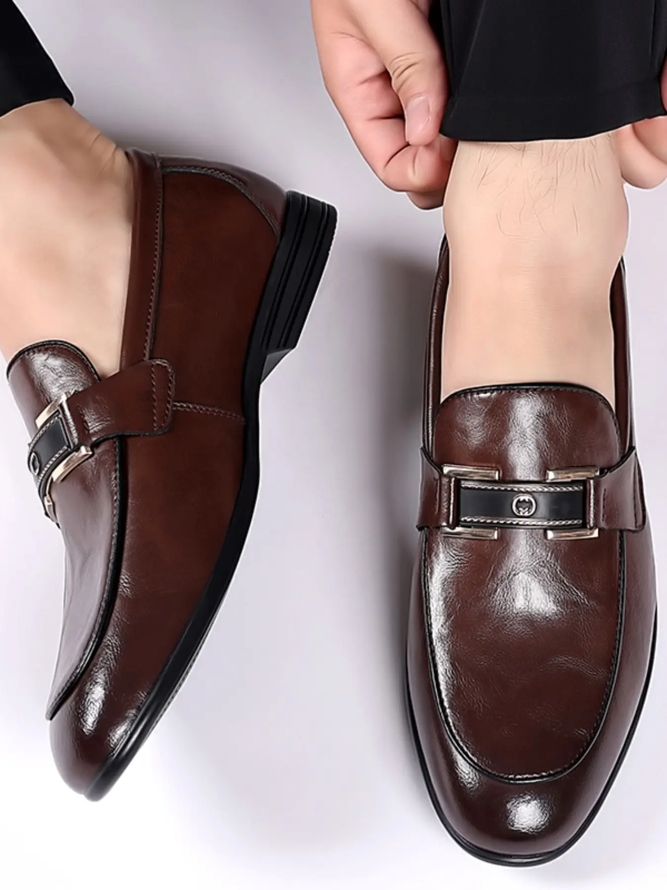 Men's Spring New Casual Business Formal Loafers, Metal Decoration, Breathable Comfort, Daily Commute Trendy Shoes, Office Work Footwear, Office Shoes