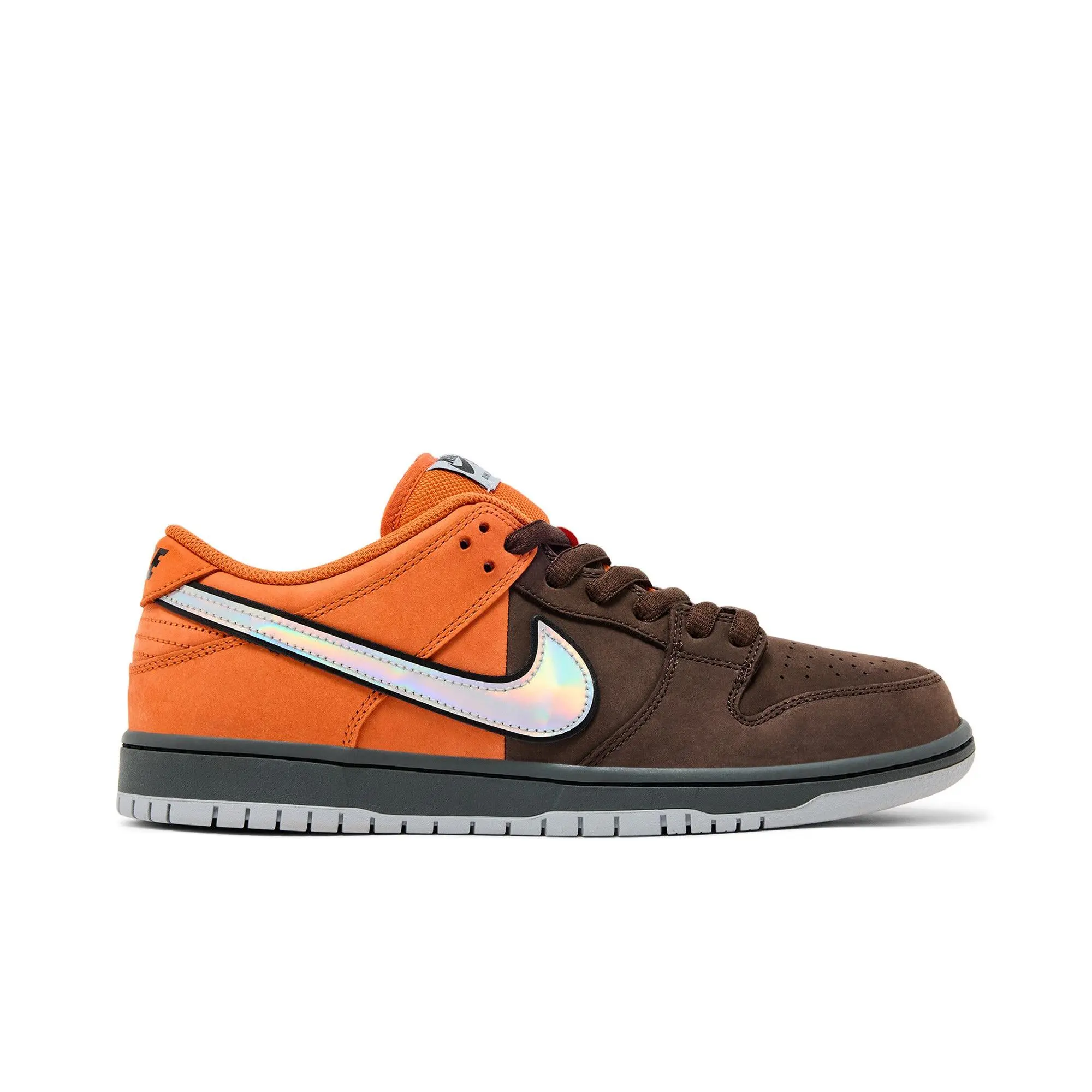 Nike Unisex SB Dunk Low 'Muni Fast Pass' Unisex Wear Skateboarding Trainer - Lace-Up Closure, Checkered Pattern, Low Ankle Cut - Safety Orange, Wolf Grey, Baroque Brown, Iron Grey, Black - IR1888-800