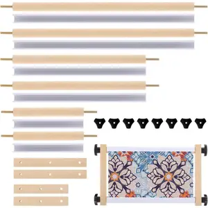 Cross Stitch Scroll Frame Set Beech Hardwood Square Embroidery Hoop Holder with Plastic Clamps Multiple Sizes for Needlepoint Sewing Projects