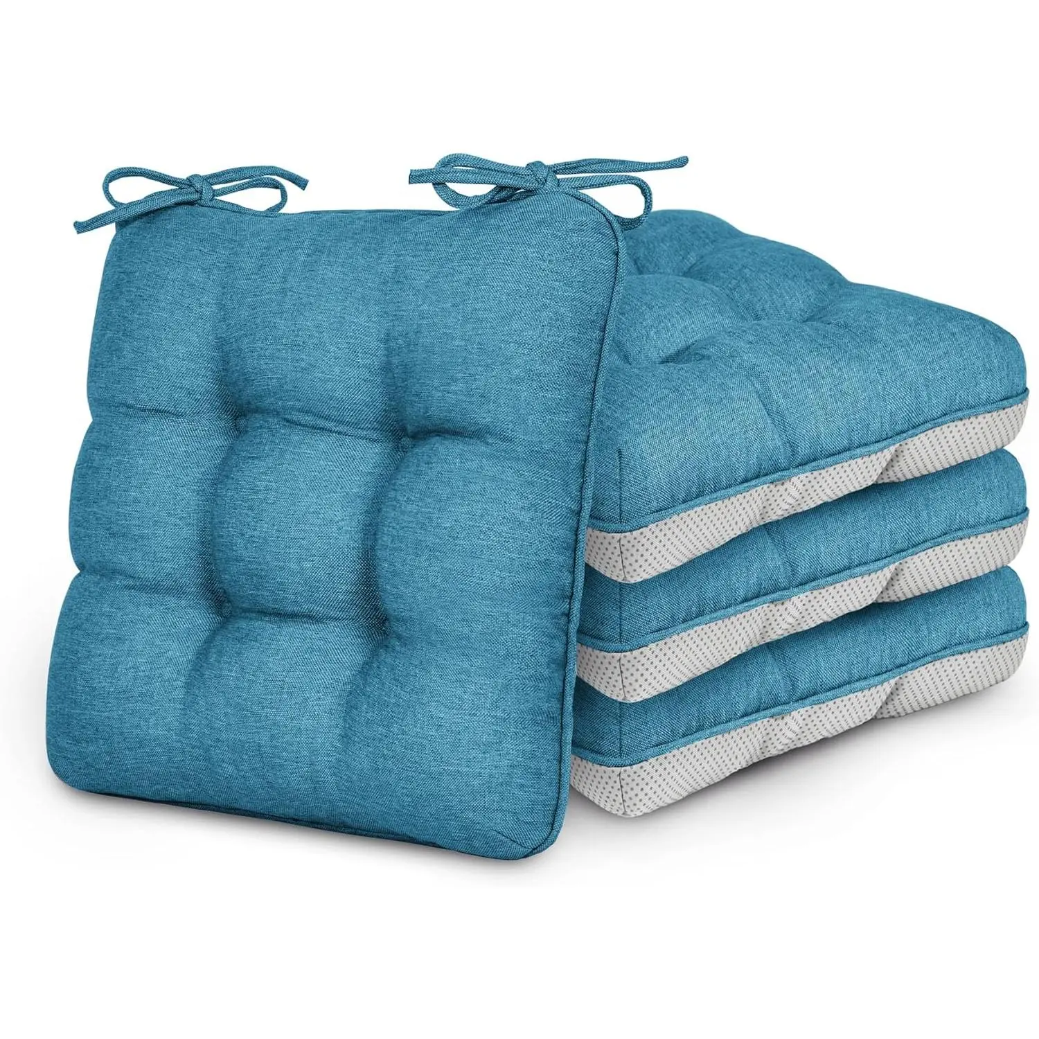 Memory Foam Chair Cushions Set of 4, 15.5"x15.5"x3.5" Indoor & Outdoor Seat Pads for Dining, Kitchen, Office, Patio Chairs - Blue