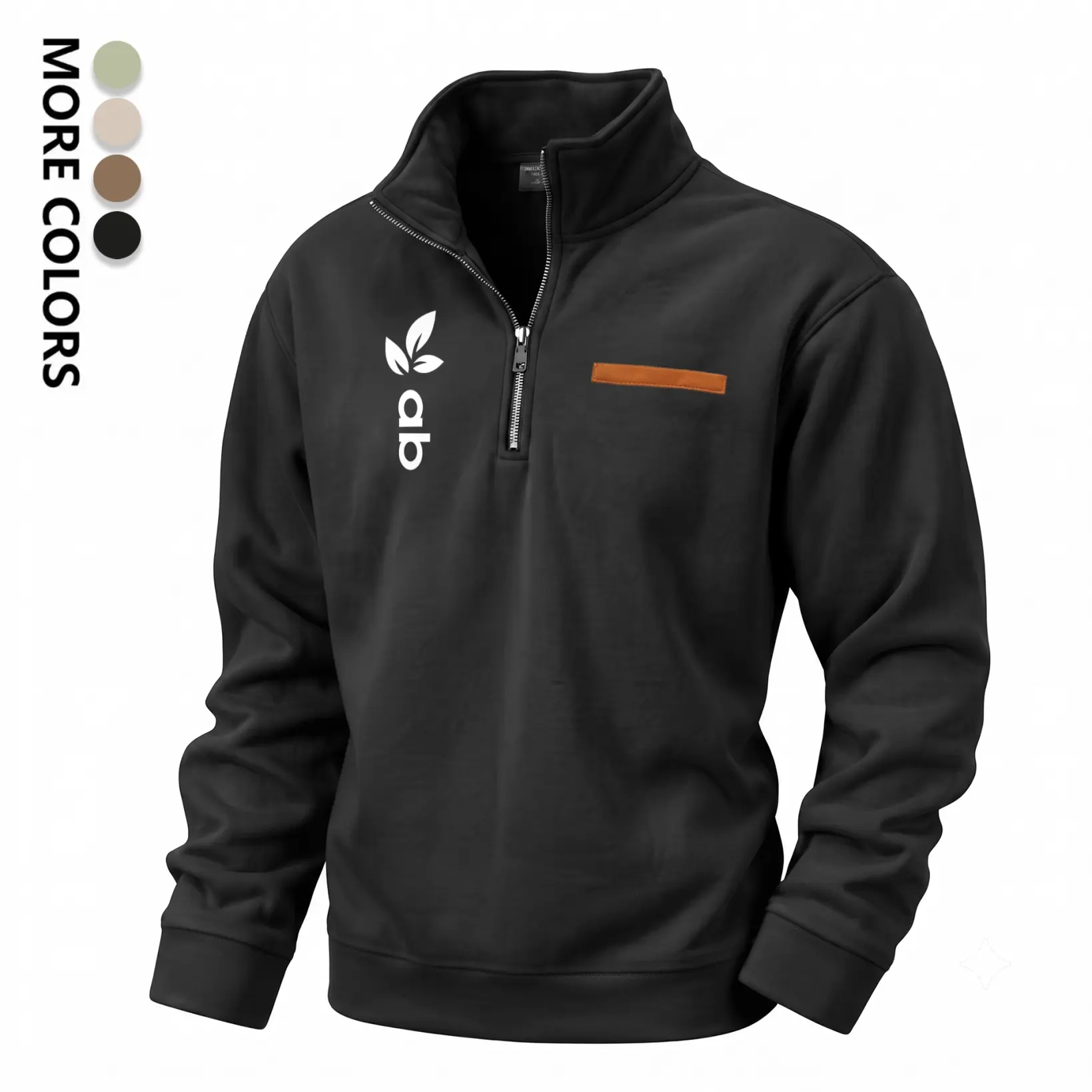 Men's Leaf Logo Graphic Quarter Zip Pullover Sweatshirt, Fleece Lined Stand Collar Long Sleeve Casual Tops, Warm Fall Winter Outdoor Sweatshirt for Daily Wear, Travel, Hiking and Streetwear