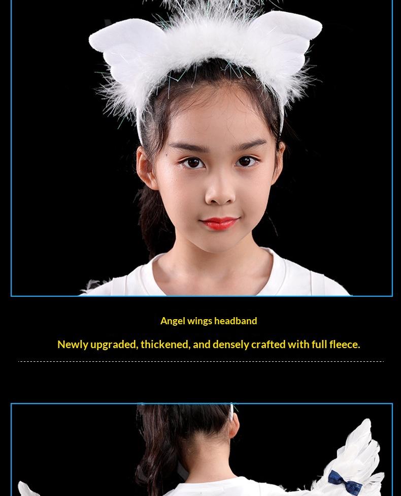 Angel Feather Wings Props for Christmas & Halloween Performance Costume Stage Princess Back Decoration White & Blue Bow