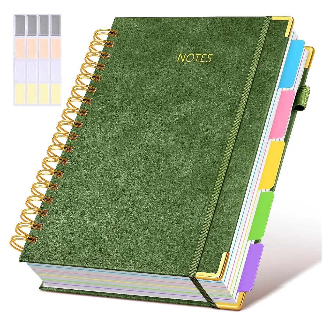 Hardcover Spiral Bound Notebook, Detachable Page Tabs, 300 Pages Leather Material, 5 Themes, 8x10 Inches, Ideal for Work, Study, Travel Diary