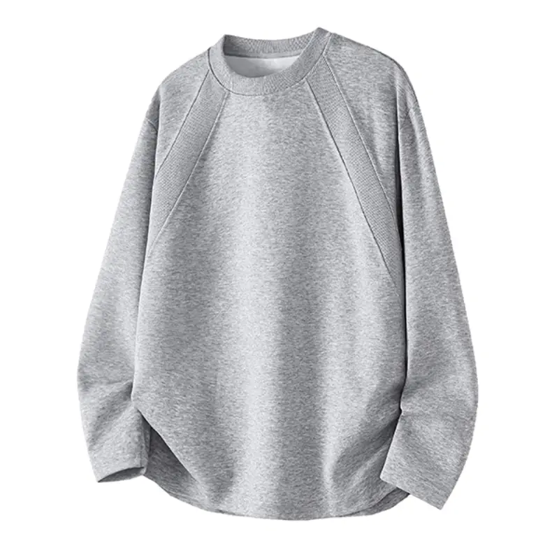 Men's Raglan Longsleeve Round Neck Sweatshirt - Menswear Tops, Ribbed Shoulder Seam Stitching, Curved Hem, Soft Knit Fabric, Fashion Casual Streetwear for Daily Wear & Layering, Longsleeves, Pullover, Crewneck Sweatshirt, Plain, Stylish, Cotton-Poly, Mach
