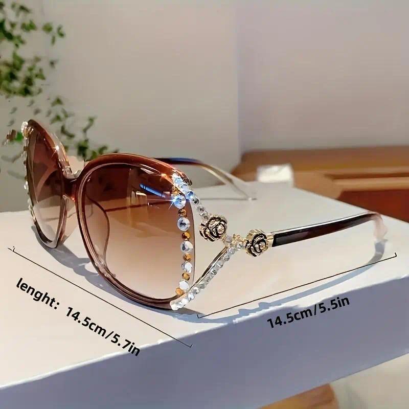 Women's Camellia Flower Rhinestone Decor Glasses Vintage Elegant Fashion Eyewear Anti-Reflective Lenses Metal Hinges Stylish Accessories for Daily & Party Wear