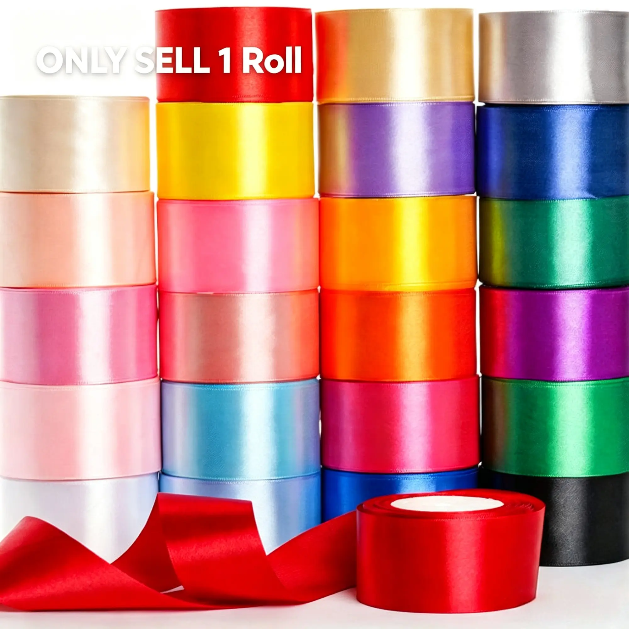 TOOUEE 1 Roll 1.5 Inch x 25 Yards Satin Ribbon Bulk – Double Face Silk Ribbon for Gift Wrapping, Wedding Decor, Flower Bouquet Wrapping, DIY Crafts, Party Supply, Hair Bow Making, Christmas & Holiday Decoration, Multi Color Options Available