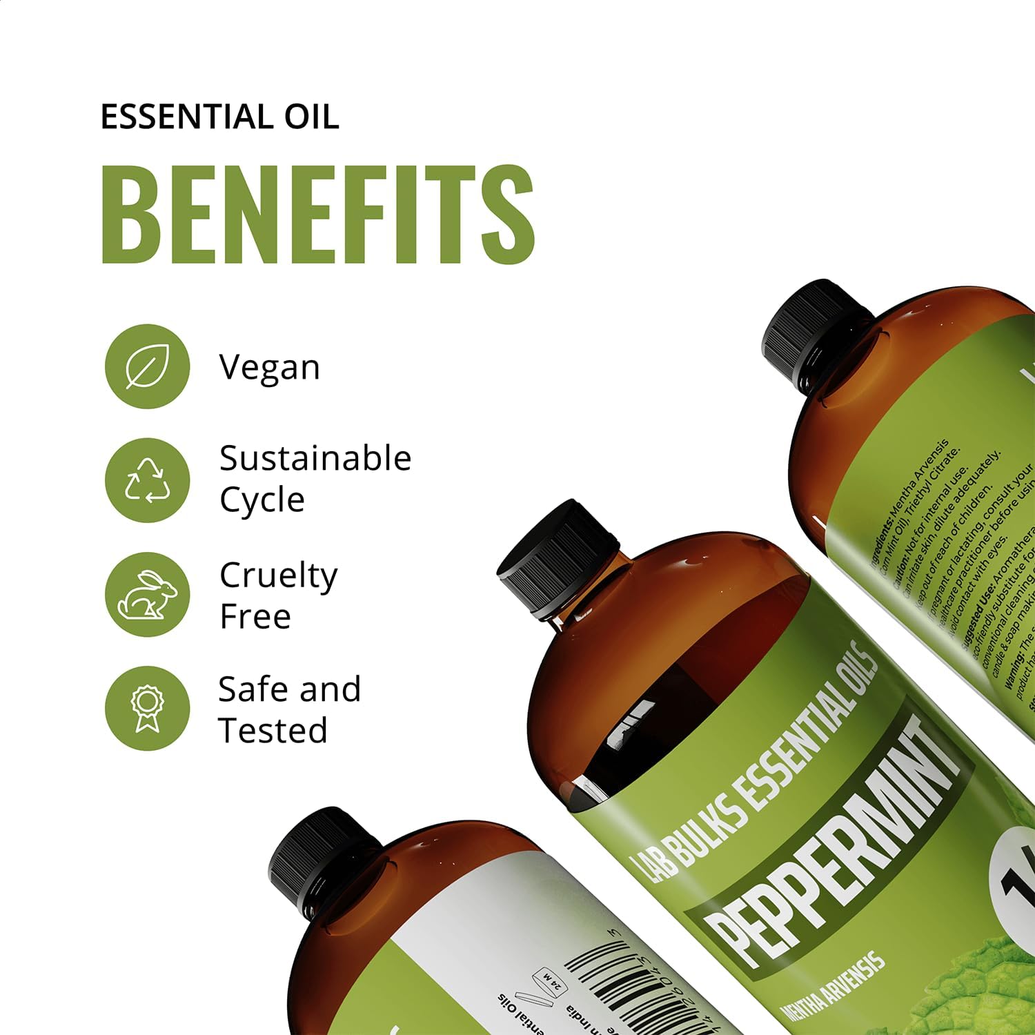 Peppermint Essential Oil - 16 oz, 2 Pack, Bulk for Diffusers, Candles, Cleaning & DIY Sprays