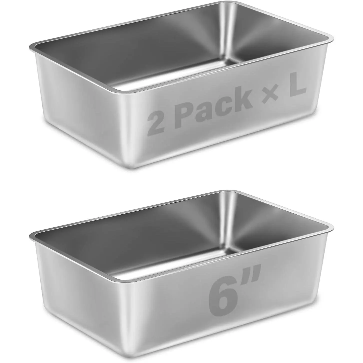 2-Pack Stainless Steel Cat Litter Box (18"x14"x6" High Sides), Non-Stick Metal Litter Boxes for 15lbs Full-Grown Cats & Small Animals, Easy Cleaning, Odor Control Pet Supply Furniture for Enclosures