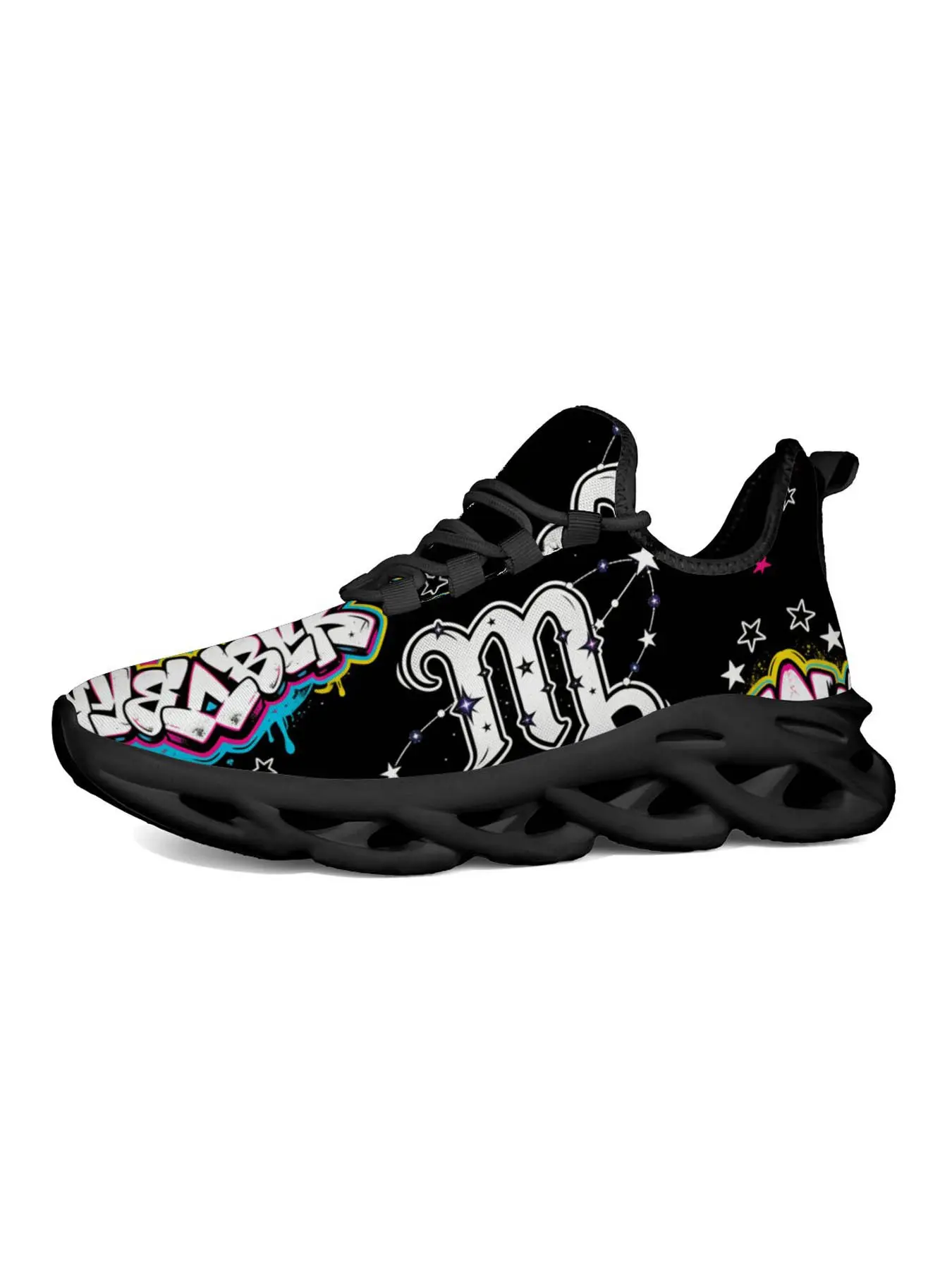 Scorpio Style Men's Running Shoes, Street Art Design, Unique Zodiac Print, Vibrant Lines, Hollow Out Cushioning, Trendy Youth Fashion