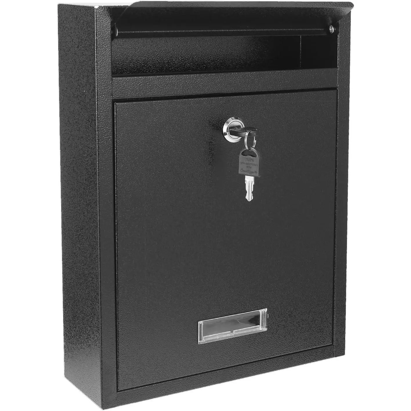 Locking Steel Window Mailbox, Wall-Mounted Post Office Box - Extra Large Secure Space, 2 Keys, 3 Sets of 0-9 Numbers, 10.3" L x 3.35" W x 13.8" H, Black Vinyl