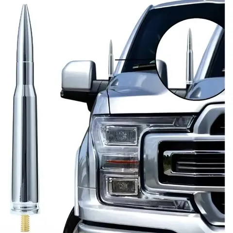 50 BMG 6061 Aluminum Bullet Antenna, Anti-Theft Car & Vehicle Accessories with 10 Adapters for Easy Installation, Compatible with Ford, GMC, Chevrolet Silverado Trucks, Car Accessories