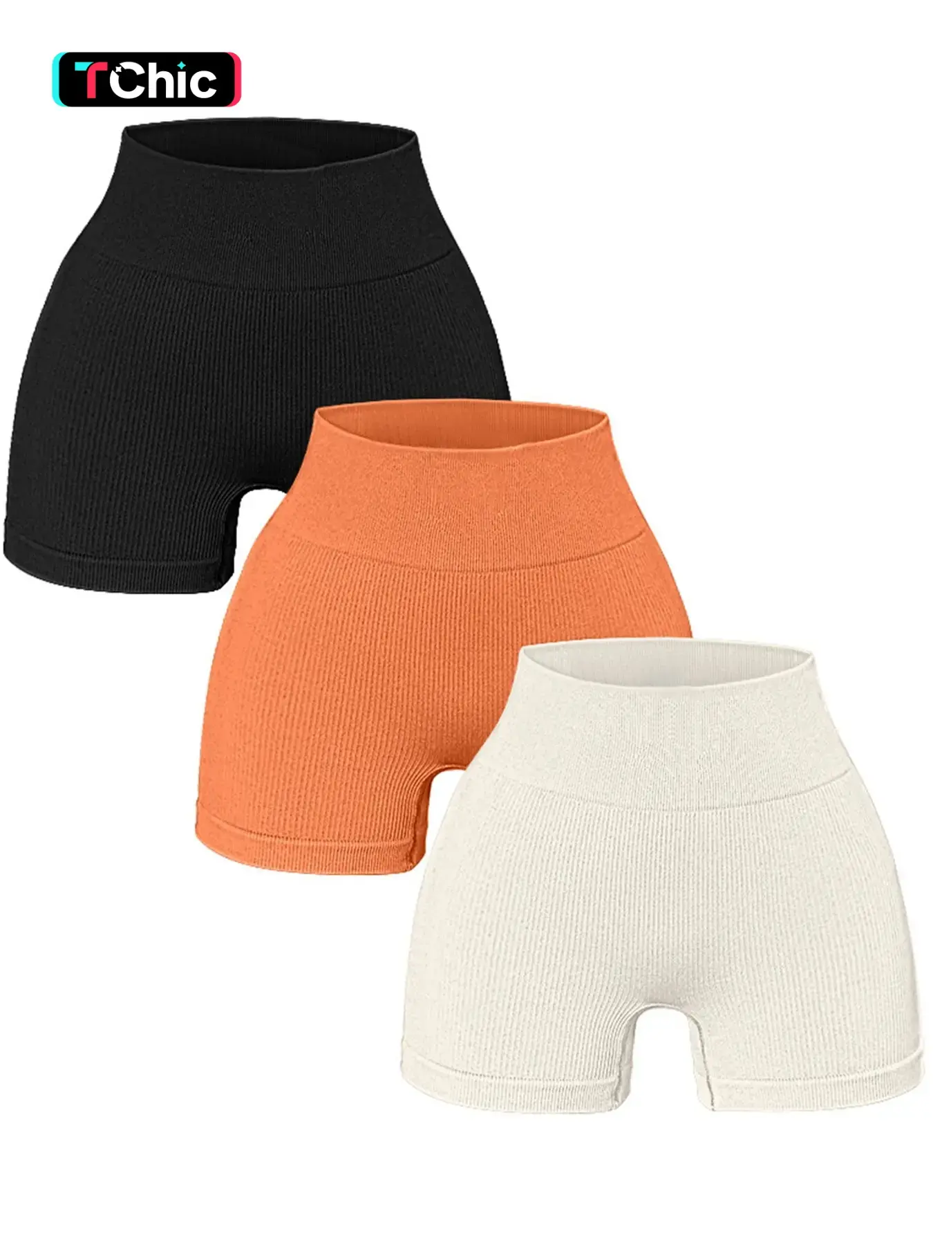 3 pairs of high-waisted slimming sports shorts that tone the abdomen and slim the figure, without bunching up the skin. Yoga pants for abdominal toning and slimming.