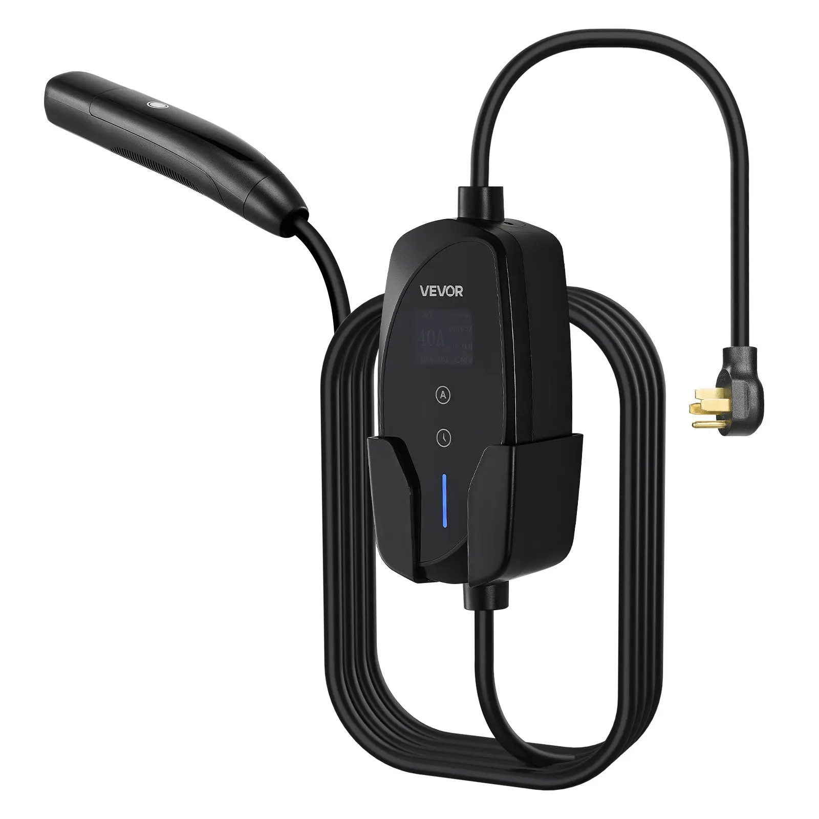VEVOR Level 2 Home EV Charger for Tesla, 40A 240V Home Charging Station, Adjustable Current, 25 ft Cable, NEMA 14-50P Plug, LCD Screen, NACS Connector, Compatible with Model Y/X/3/S
