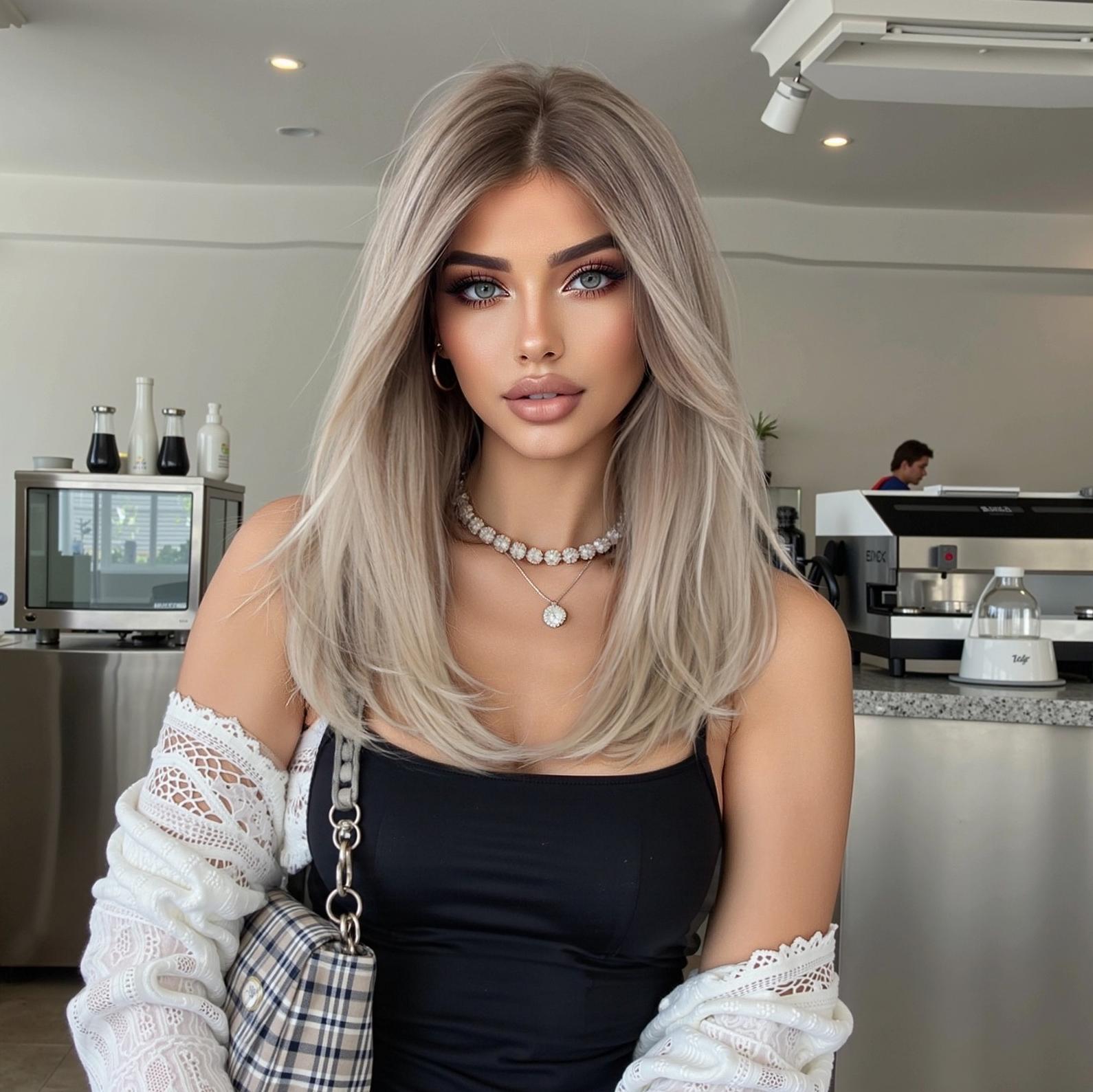 16 Inch Long Straight Blonde Wigs for Women, Gorgeous Fluffy Wigs with Curtain Bangs, Synthetic Full Machine Wigs, Soft & Lightweight for Daily Wear & Casual Outings,Eye-Catching Hair Wigs for Party, Festival & Holiday Looks