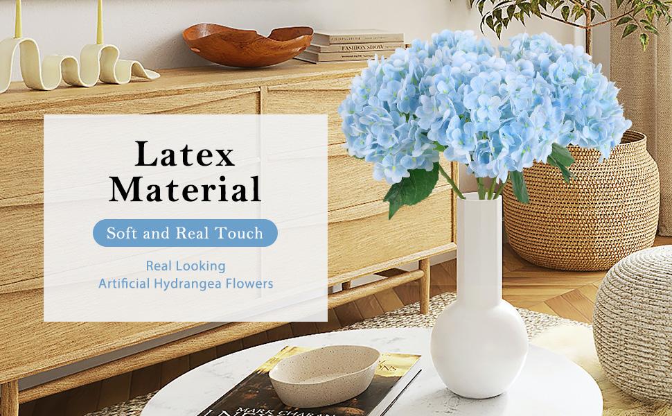 4PCS Real Blue Hydrangea Artificial Flowers 21'' Large Latex Fake Hydrangea Flowers Faux Hydrangea with Stem for Wedding Home Table Centerpieces Indoor Baby Shower Decorations (Blue)