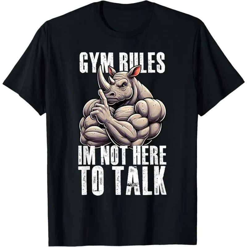 Men's CVC Cotton-Polyester Bodybuilding Fitness Tee - Breathable Activewear Gym Shirt with Rhino Muscle Print for Workout Sessions