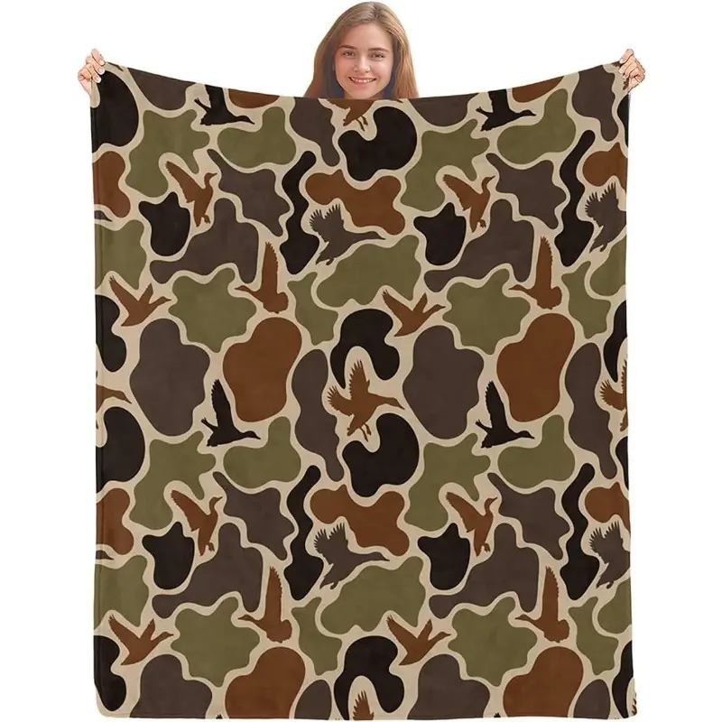 Vintage Duck Camo Blanket Retro Hunting Style Camouflage Throw for hunters outdoor Car Travel Home Gift for Men Women Adults