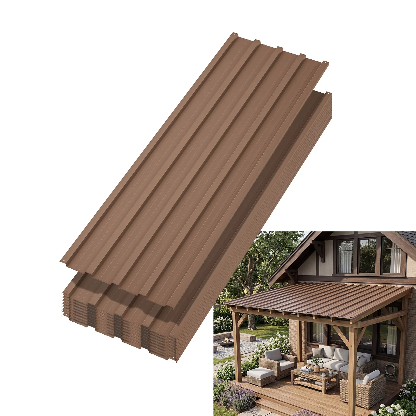 10-Pack Corrugated Metal Roofing Panels – Waterproof Galvanized Steel Roof Sheets with Screws for Carport, Shed, and Patio