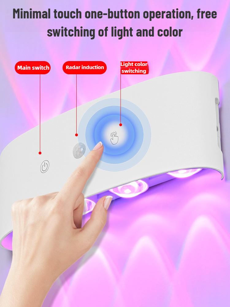 8-head RGB sensor wall light - wiring free rechargeable wall light, hole free charging sensor light, aisle light, bedroom light, battery wall light, door number light