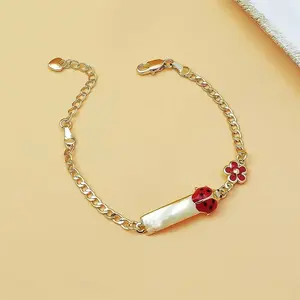 New Arrival Cute Ladybug & Floral Bracelet,  Gold-Tone Plated Copper with Red & Pink Design, Versatile Casual Wear Jewelry & Ideal Holiday Gift for Valentine’s Day, Thanksgiving & Graduation