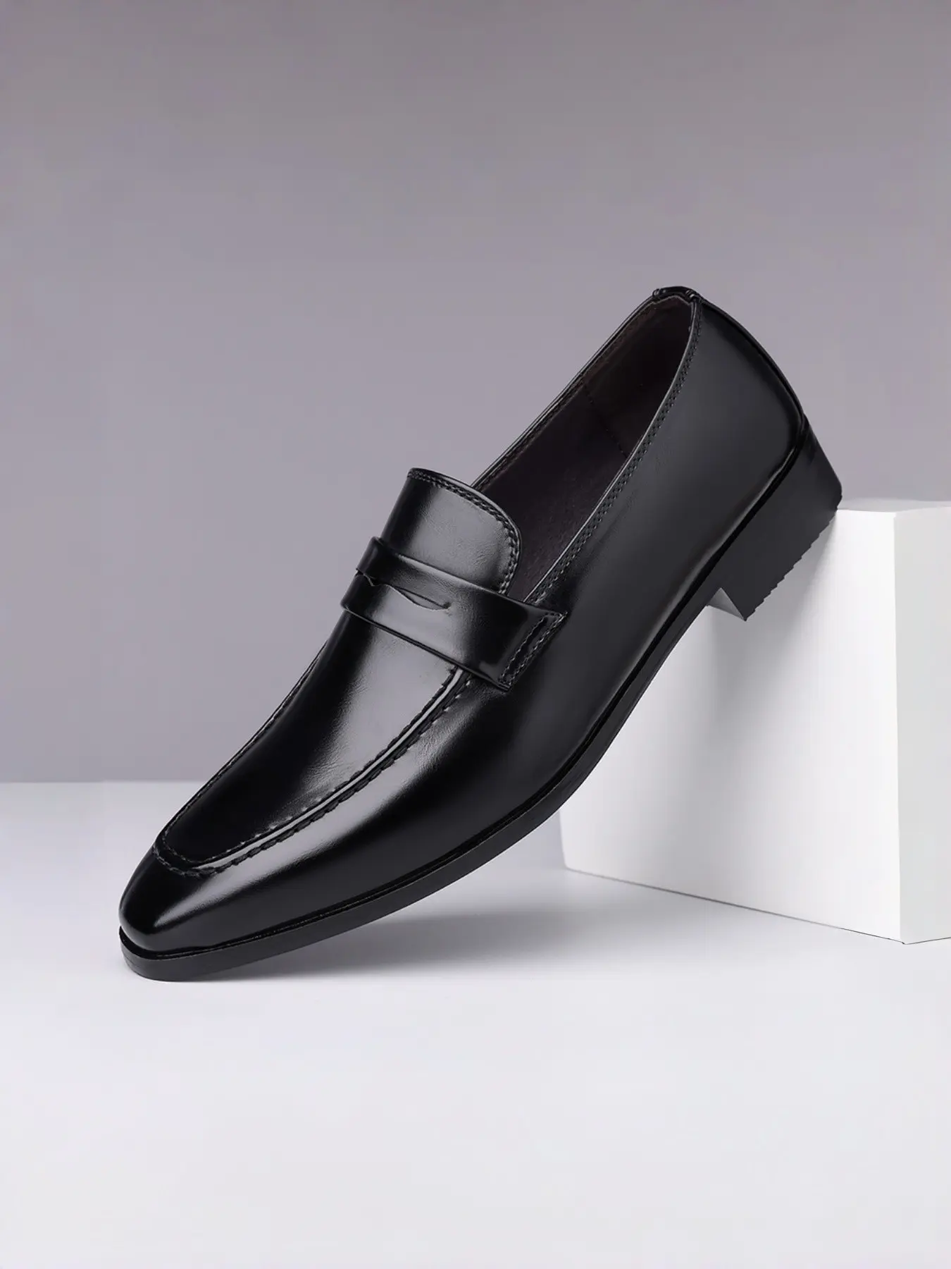 Men's Strapless Oxford Shoes, PU Leather Formal Footwear, Above Ankle Height, Striped Pattern, Casual Style, All-Season Wear, Business Casual Shoes, Business Casual Oxfords