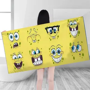 Super Absorbent Microfiber Beach Towel, Spongebob Expression Print, Ideal for Pool Parties & Summer Outdoors, Quick-Dry Sun Protection