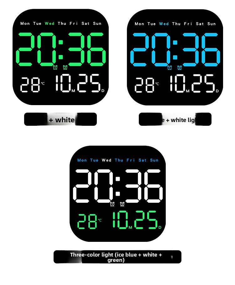 Large Display Digital LED Wall Clock Battery Operated with Temperature Date Weekday Display Adjustable Brightness Alarm Timer Modern Hanging Table Clock for Living Room Bedroom Home Decor