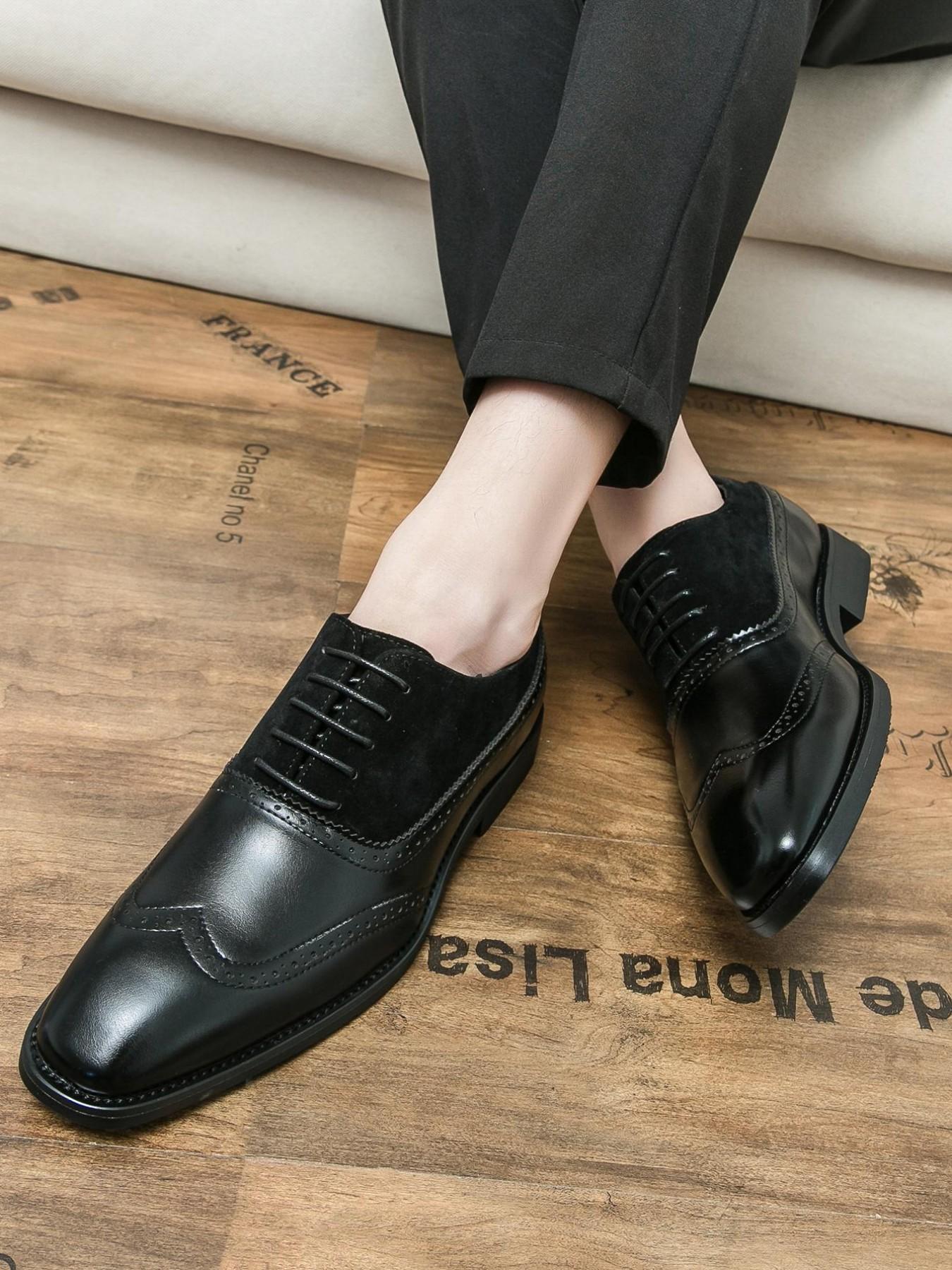 Men's Business Formal Lace Up Patchwork Design Dress Shoes, Fashionable Retro Style Shoes for Work Office, Male All-match Shoes for Daily Wear