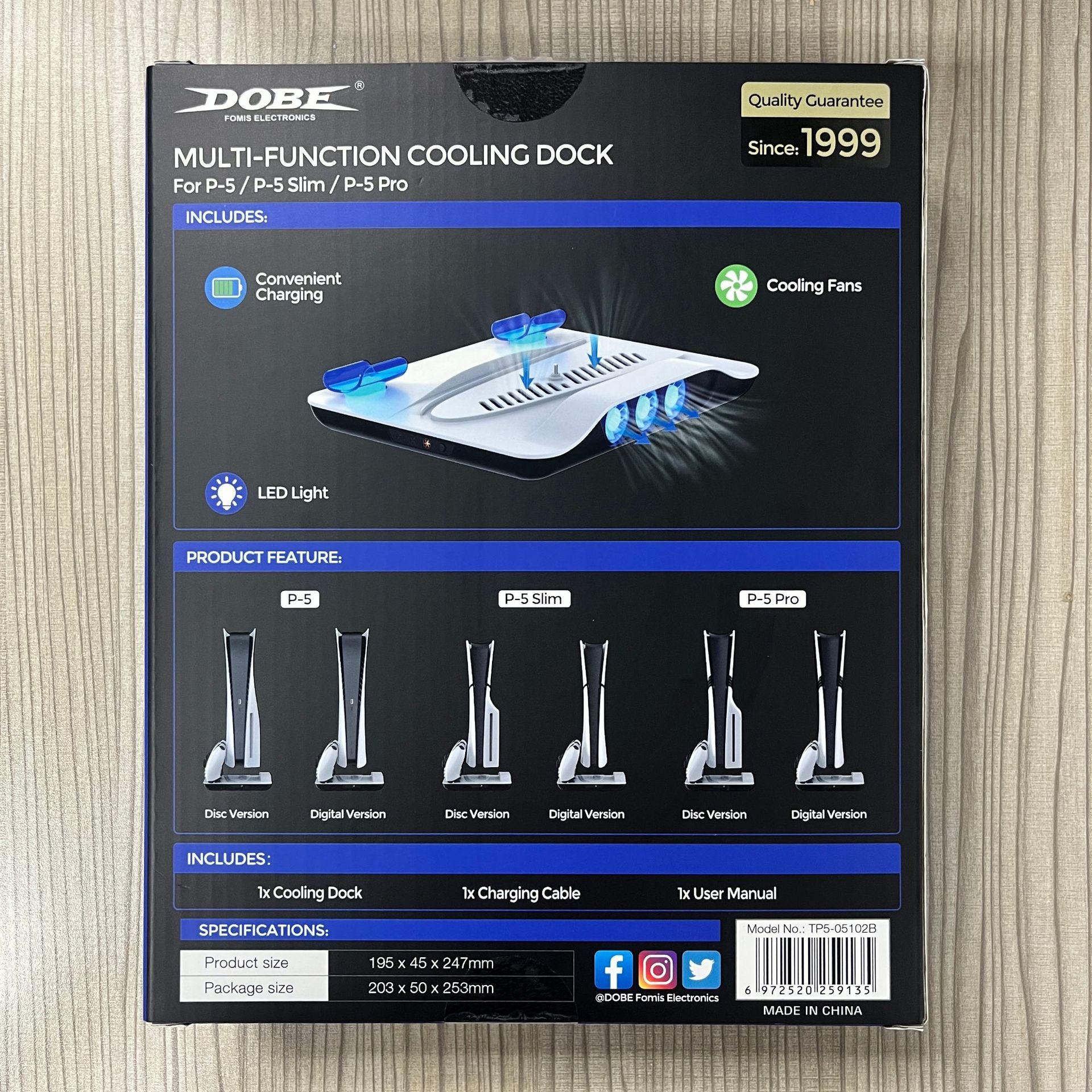 MOBIBLOOM Compatible PS5/PS5 Slim/PS5 Pro Multifunction Cooling Fan Base Stand, Charging Station for PS5 Gaming Controller, Blue Light, Game Accessory with Battery Protection Function