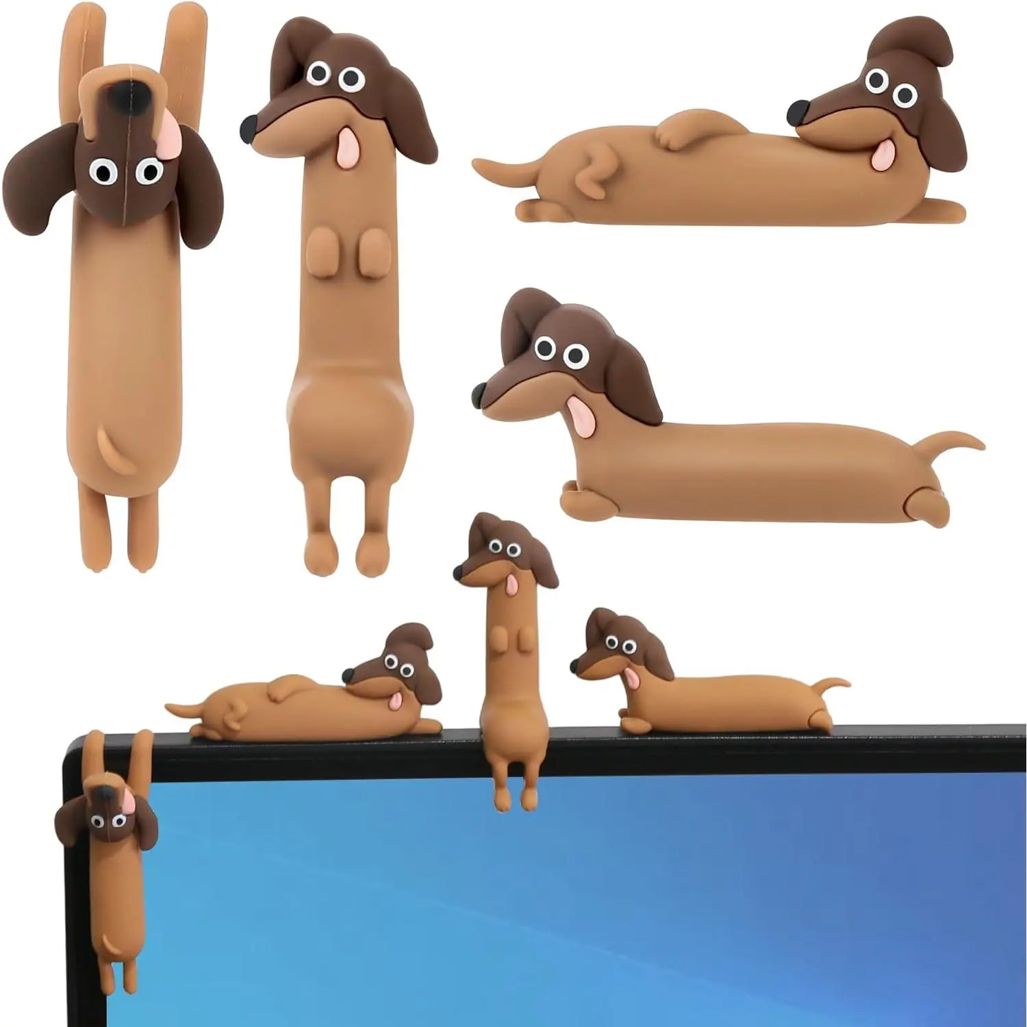 Monitor Buddy - Mini Dachshund Figurines, Set of 4 | Computer Monitor Decor, Office Desk Accessories, Dachshund Gifts for Women, Dog Lover Gifts, Co-worker Gifts,Weiner Dog Gifts