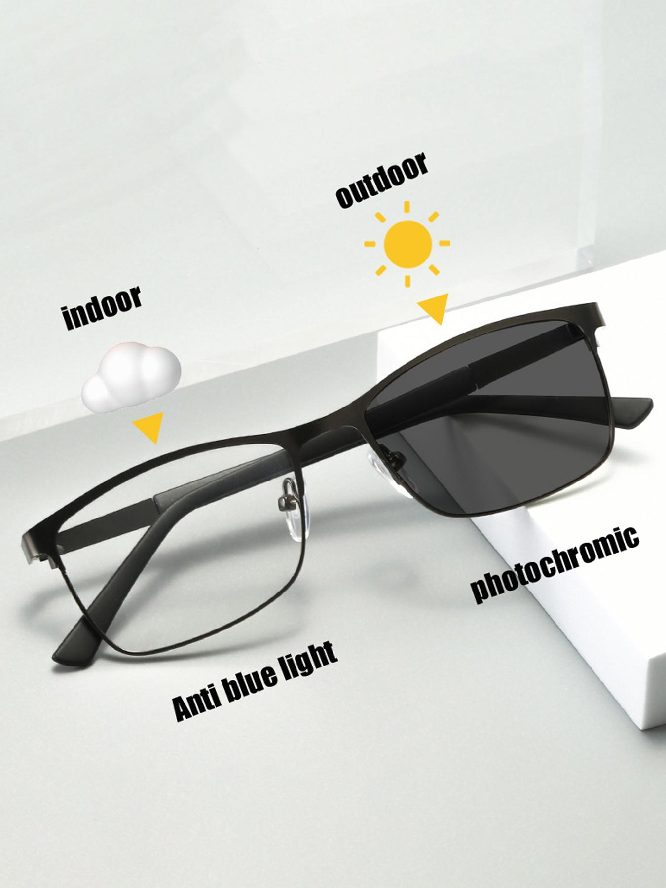 Photochromic Glasses, Minimalist Business Metal Full Frame Eyeglass, Fashion Eyeglasses for Men & Women, Photochromic Glasses for Daily Wear, Stylish Eyeglass, Lightweight Eyeglasses