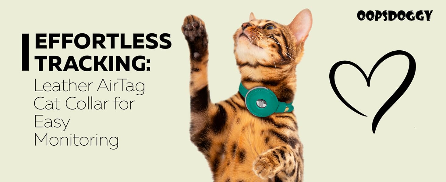 OOPSDOGGY Reflective Leather AirTag Cat Collar with Bell - Non Breakaway Adjustable Pet Collar with Apple Air Tag Holder - Lightweight GPS Kitten Collars for Small Dogs Puppy (Denim)