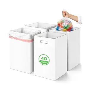 4 Pack Corrugated Cardboard Disposable Trash Cans for Parties 40 Gallon Collapsible Garbage Cans with Handle Thick Foldable Bins for Party Events Camping Beach 18.1" L x 18.1" W x 35.7" H White