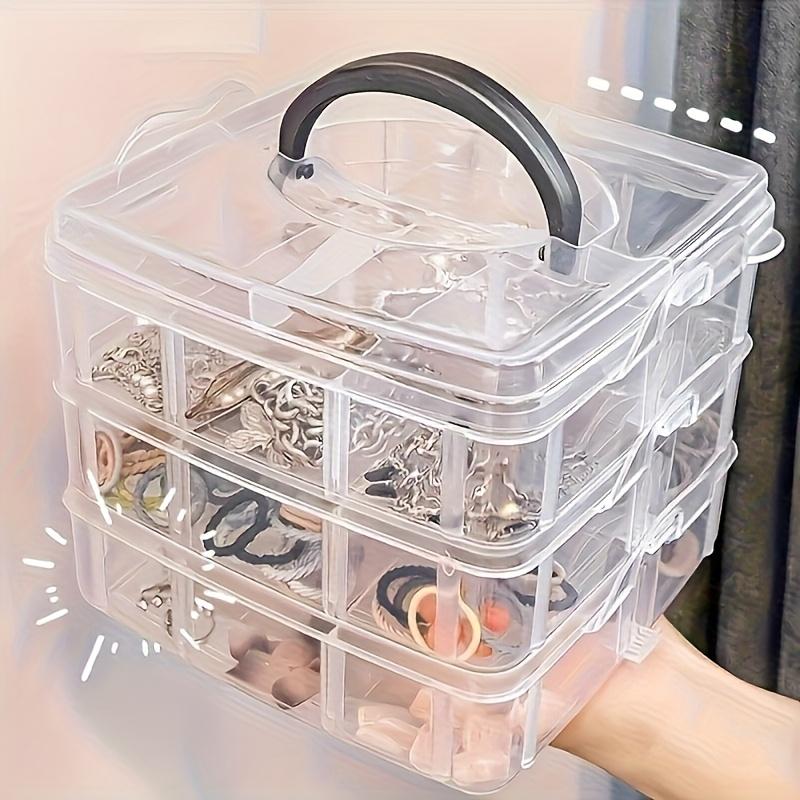 3 Tier Stackable Multi-Purpose Organizer with Compartments - Versatile and durable organizer for kitchen, bathroom, bedroom, jewelry and crafts - Multi-colored snap closure design, jewelry box, 4 people use it together, Jewelry Storage Box