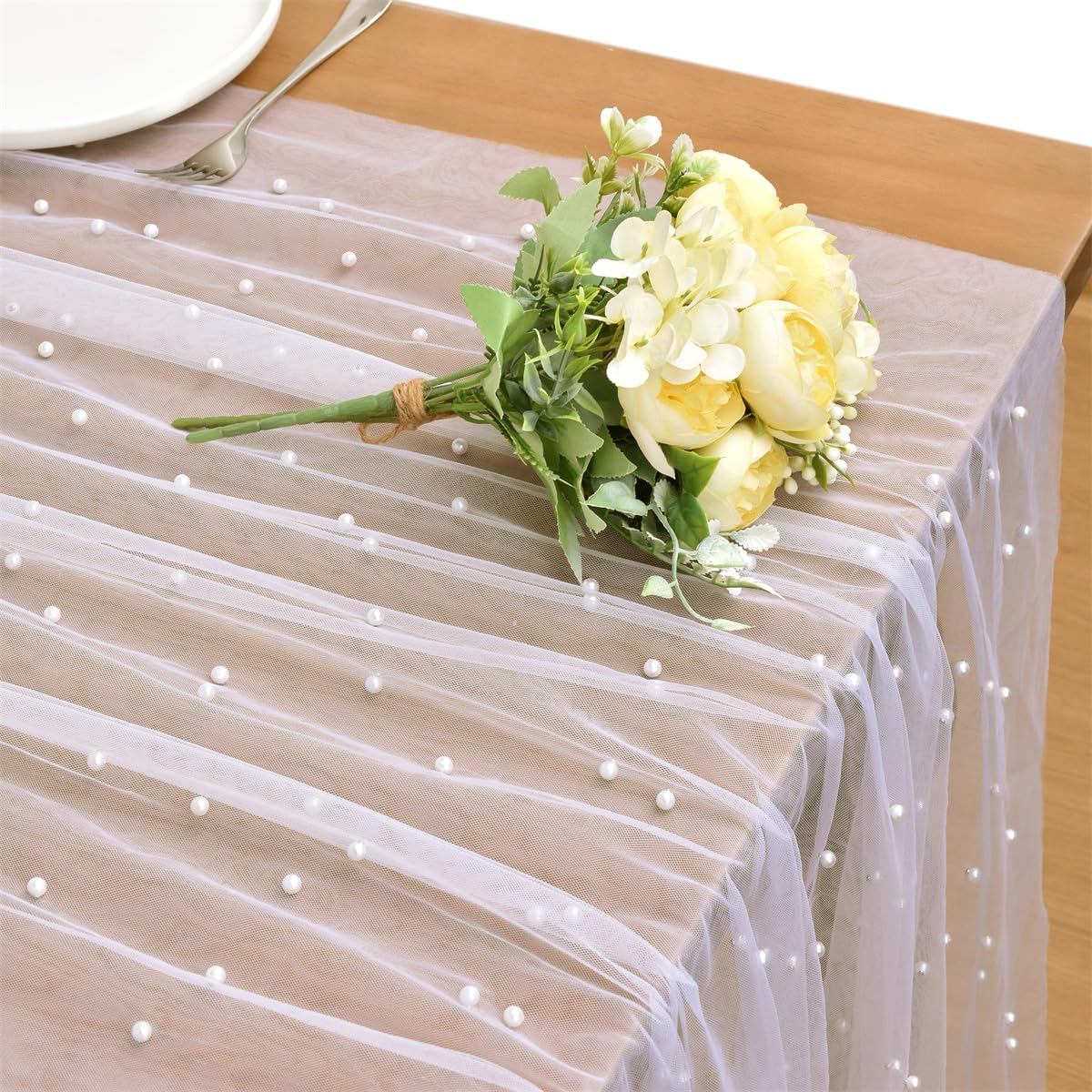 1pcs Pearl Decor Tablecloth, Wedding Pearl Sheer Tablecloth, Party Decoration, Chair Streamers, Event Backdrop, Bridal Shower Decor, Wedding Table Runner