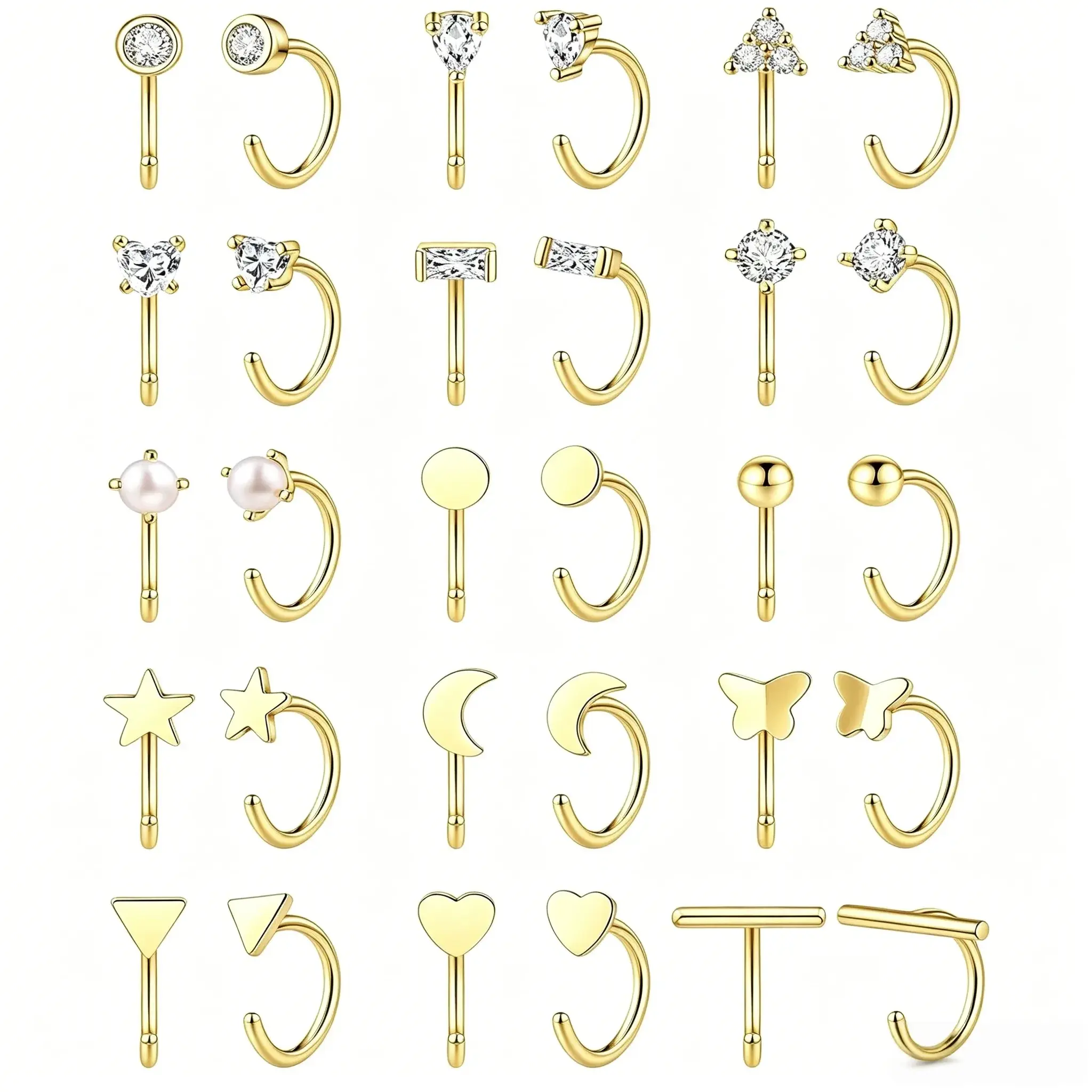 15 Pairs 10mm 18g 1mm Hook Huggie Earrings Set - Backless Half Hoop Metal Coating Hypoallergenic Earring Stack, Comfortable for Multiple Piercings, Ideal for Anniversary Gifting with Endless Mix & Match Options, Gold Silver, Hook Earrings