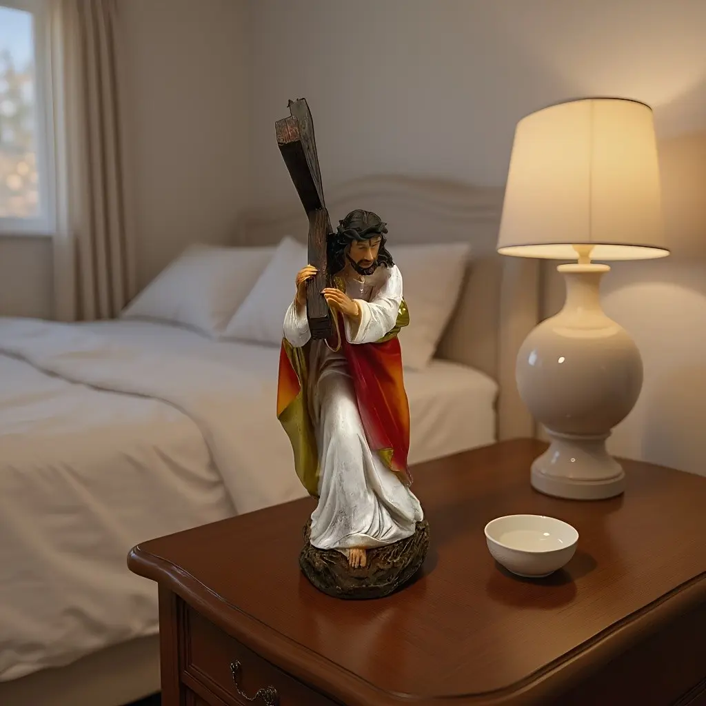 Hand Painted Resin Jesus Carrying Cross Statue, Religious Figurine Sculpture, Catholic Christian Altar Decor, Ideal Religious Gift